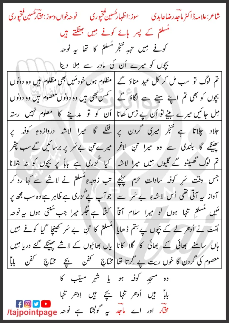 Muslim Ka Tha Yeh Noha Mukhtar Hussain Fatehpuri 2024 Lyrics