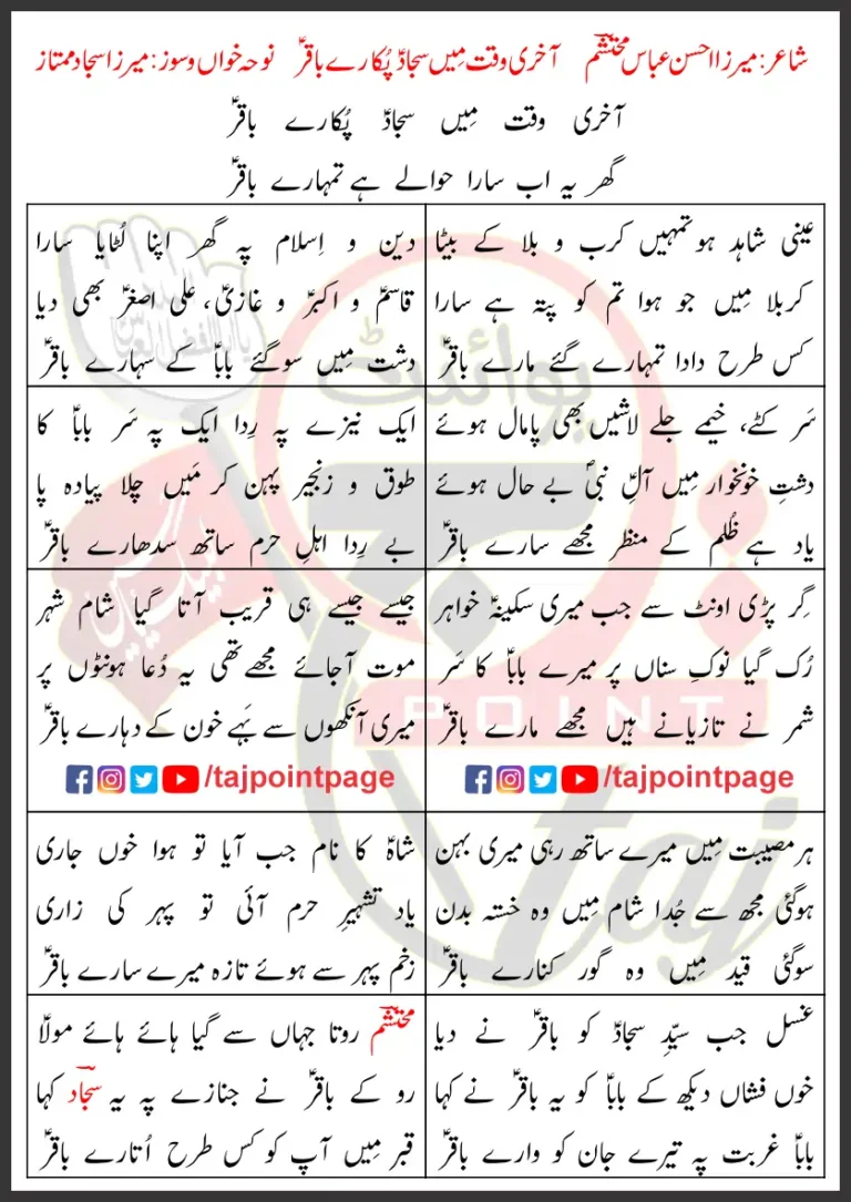 Aakhri Waqt Mein Sajjad Pokaray Baqir Lyrics Urdu 2024