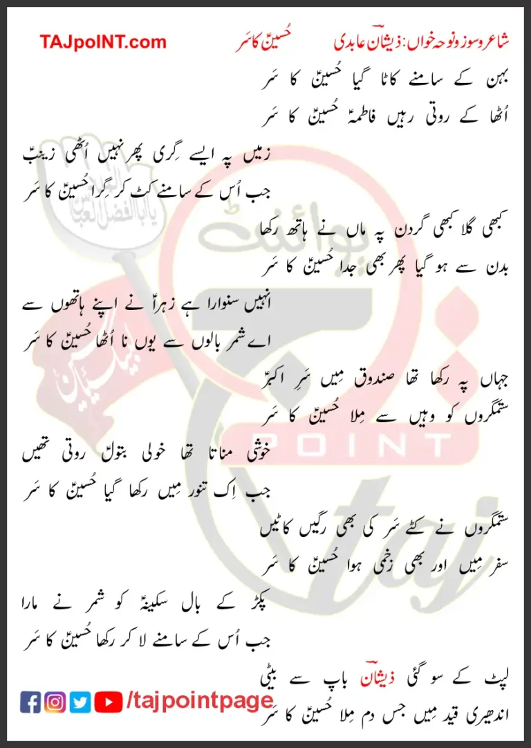 Hussain Ka Sar Zeeshan Abidi Lyrics Urdu 2024