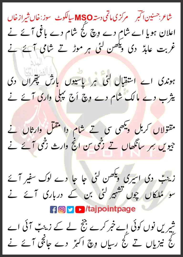 Ayelan Hoya Aye Sham De Wich Kuj Sham De Baghi Aaye Ne Lyrics 2024