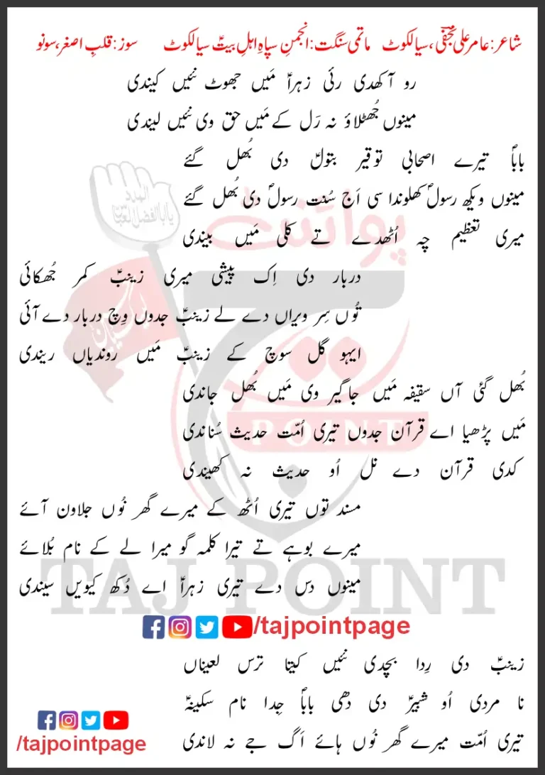 Ro Aakhdi Rayi Zahra Main Jhot Nayi Kaindi Lyrics 2024 Latest