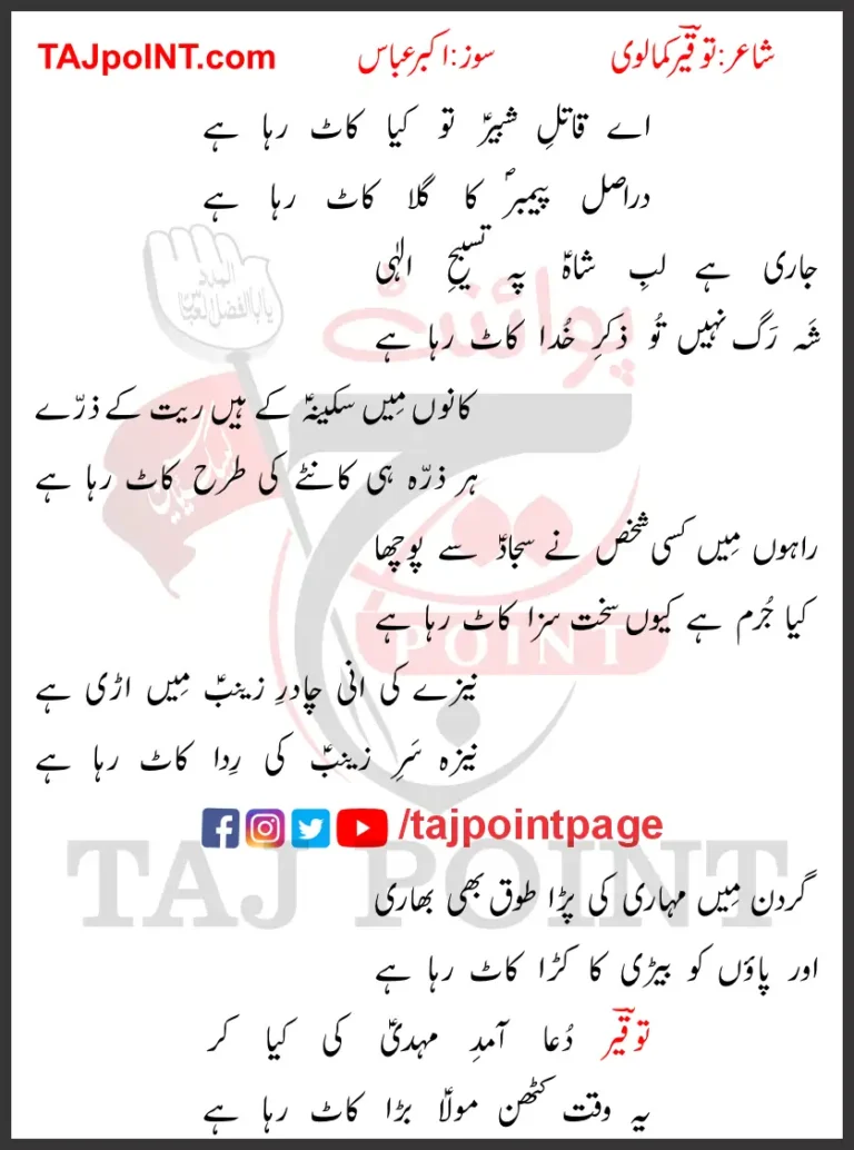 Aye Qatil e Shabbir Tu Kya Kaat Raha Hai Lyrics Urdu New 2010