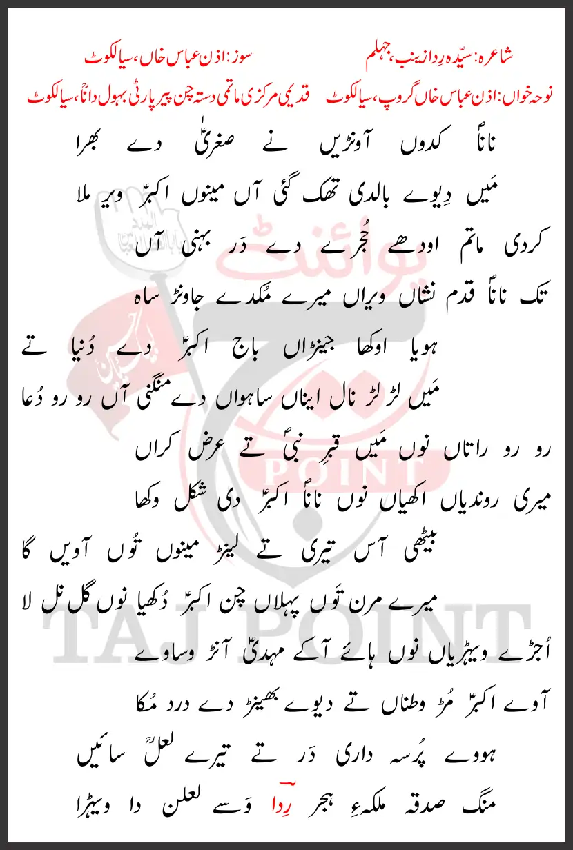 Nana Kadon Aourein Ne Sughra De Bhira Lyrics New Noha 2026 Izan Abbas Group