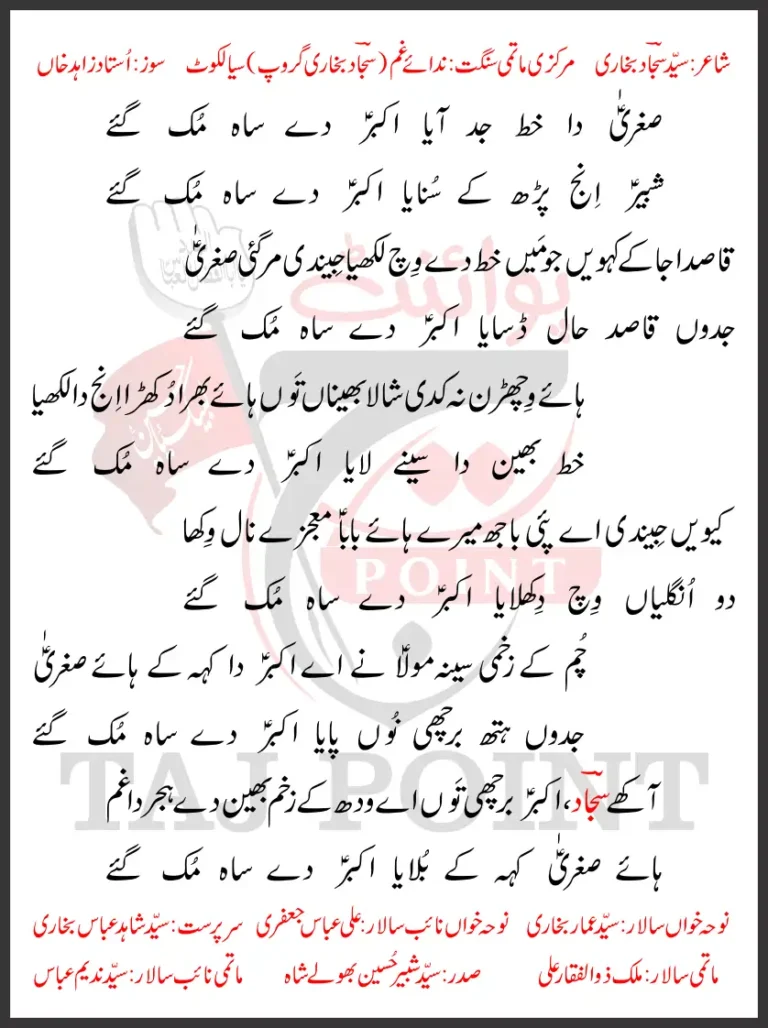 Sughra Da Khat Jad Aya Akber Day Sah Muk Gaye Lyrics Punjabi New Noha 13 Muharram 2025