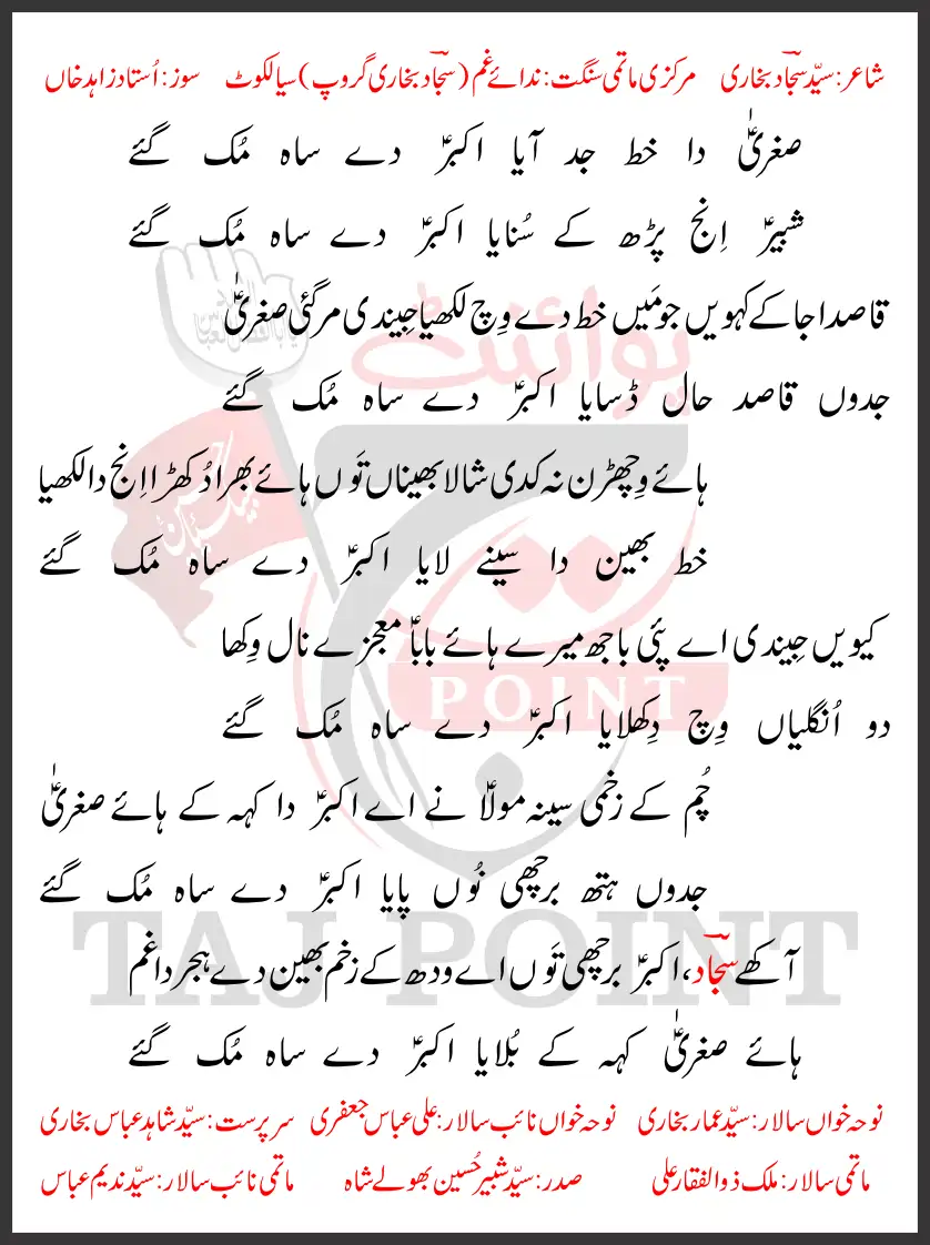 Sughra Da Khat Jad Aya Akber Day Sah Muk Gaye Lyrics Punjabi New Noha 13 Muharram 2025