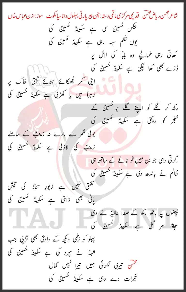 Bekas Hussain Si Hai Sakina Hussain Ki Lyrics New Noha 02 Safar 2025 Bibi Sakina Chan Peer Party