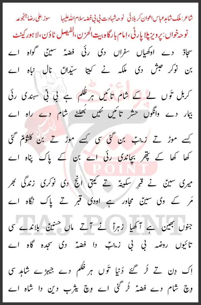 Sajjad De Okhiyan Safran Di Rayi Fizza Sain Gawah Aye Lyrics Punjabi 2026 Pervaiz Pilla Party 1 Sajjad De Okhiyan Safran Di Rayi Fizza Sain Gawah Aye